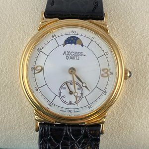 French Axcess Gold Tone and Stainless Steel Moon phase Quartz Watch